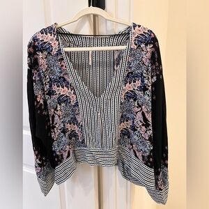 Free People Floral V-Neck Blouse